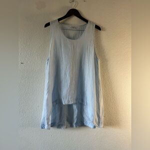 Pure Navy Linen Baby Blue Sleeveless Women's Top XL Lagenlook Coastal Grandma